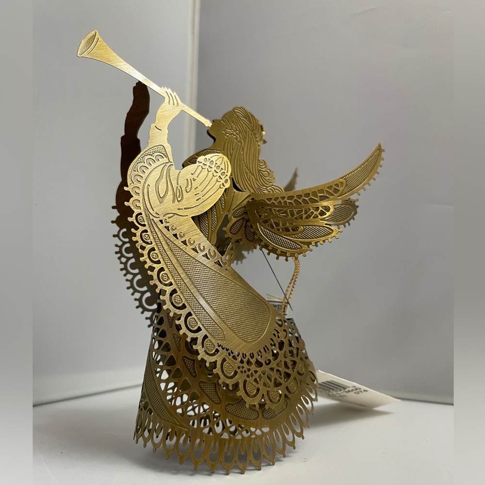 Christmas Tree Ornament 5.5" Filagree Angel w/‎ Horn Metal by Midwest